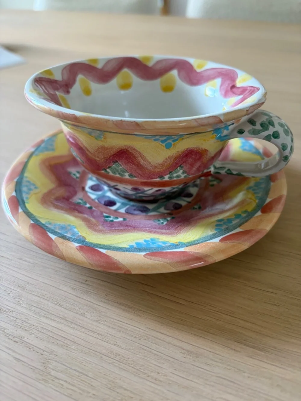 Mackenzie Childs Vintage Coffee Cup, Saucer, Creamer and Sugar Jar Set